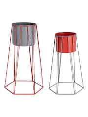 Present Time Mouse Grey Bright Scarlet Red Plant Cool Pot Set - Image 3 of 3