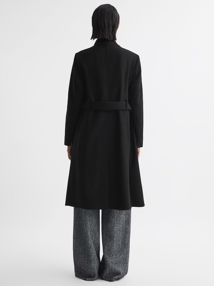 Reiss Black Freja Tailored Wool Blend Longline Coat - Image 6 of 6