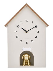 Karlsson Warm Grey Dog House W. Wooden Roof Wall Clock - Image 1 of 4