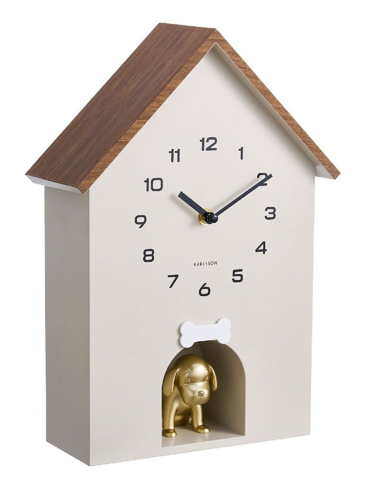 Karlsson Warm Grey Dog House W. Wooden Roof Wall Clock - Image 2 of 4 Karlsson Warm Grey Dog House W. Wooden Roof Wall Clock - Image 2 of 4