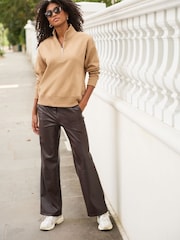 Kamelbraun - Basic-Sweatshirt mit RV-Kragen - Bild 2 von 6