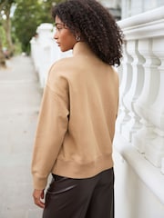 Kamelbraun - Basic-Sweatshirt mit RV-Kragen - Bild 3 von 6