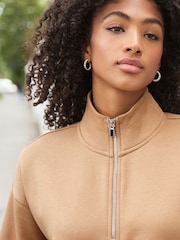 Kamelbraun - Basic-Sweatshirt mit RV-Kragen - Bild 4 von 6
