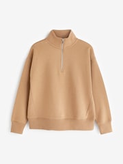Kamelbraun - Basic-Sweatshirt mit RV-Kragen - Bild 5 von 6