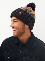 Orange/Navy Blue Colourblock Bobble Hat - Image 1 of 4