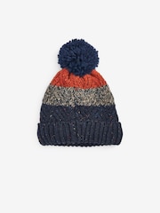 Orange/Navy Blue Colourblock Bobble Hat - Image 3 of 4