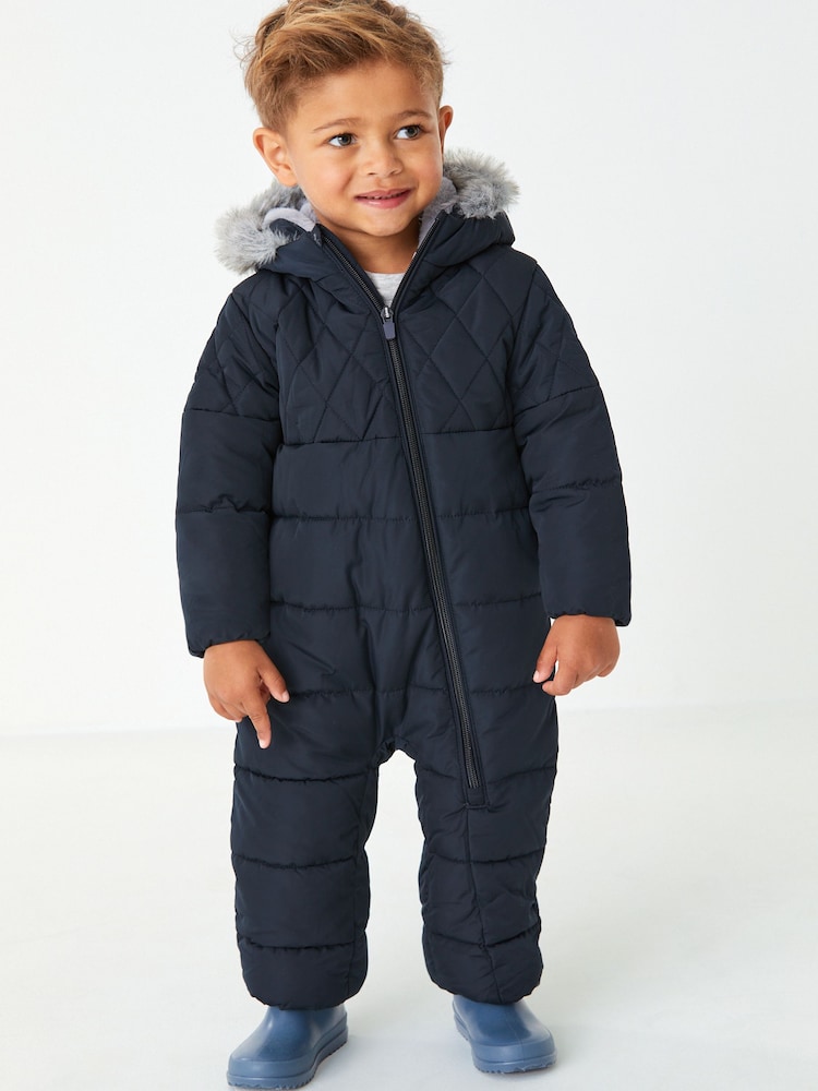 Navy Blue Snowsuit With Faux Fur Hood Trim (3mths-7yrs) - Image 1 of 7