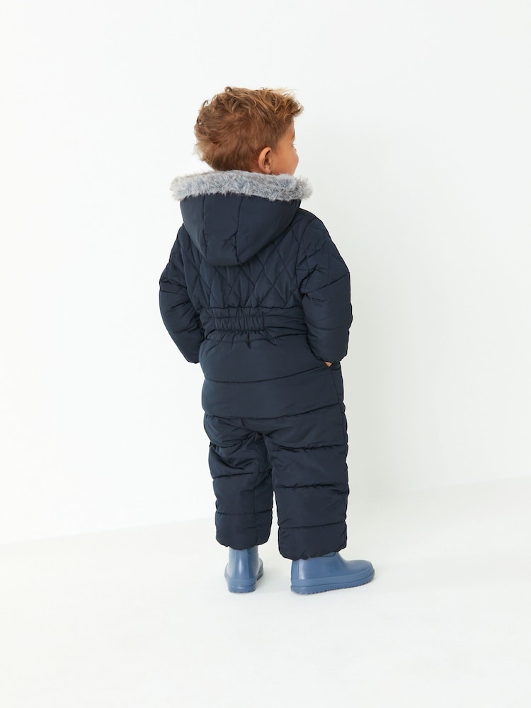 Navy Blue Snowsuit With Faux Fur Hood Trim (3mths-7yrs) - Image 2 of 7