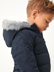 Navy Blue Snowsuit With Faux Fur Hood Trim (3mths-7yrs) - Image 4 of 7