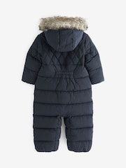 Navy Blue Snowsuit With Faux Fur Hood Trim (3mths-7yrs) - Image 6 of 7