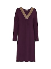 Nora Rose Jersey Antique Gold Lace Detail Short Nightdress - Imagen 4 de 4