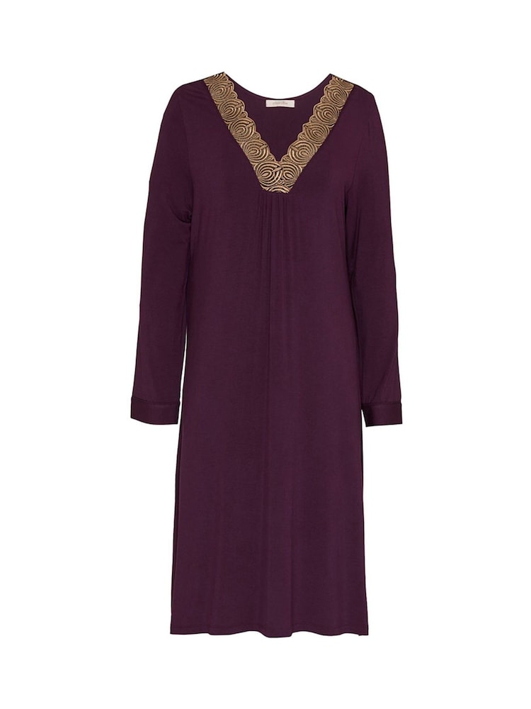 Nora Rose Jersey Antique Gold Lace Detail Short Nightdress - Imagen 4 de 4