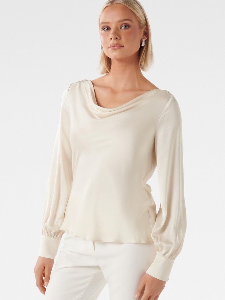 Forever New White Beau Bias Satin Top - Image 1 of 5 Forever New White Beau Bias Satin Top - Image 1 of 5