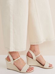 Phase Eight Cream Leather Plait Strap Wedge Sandals - Image 2 of 7