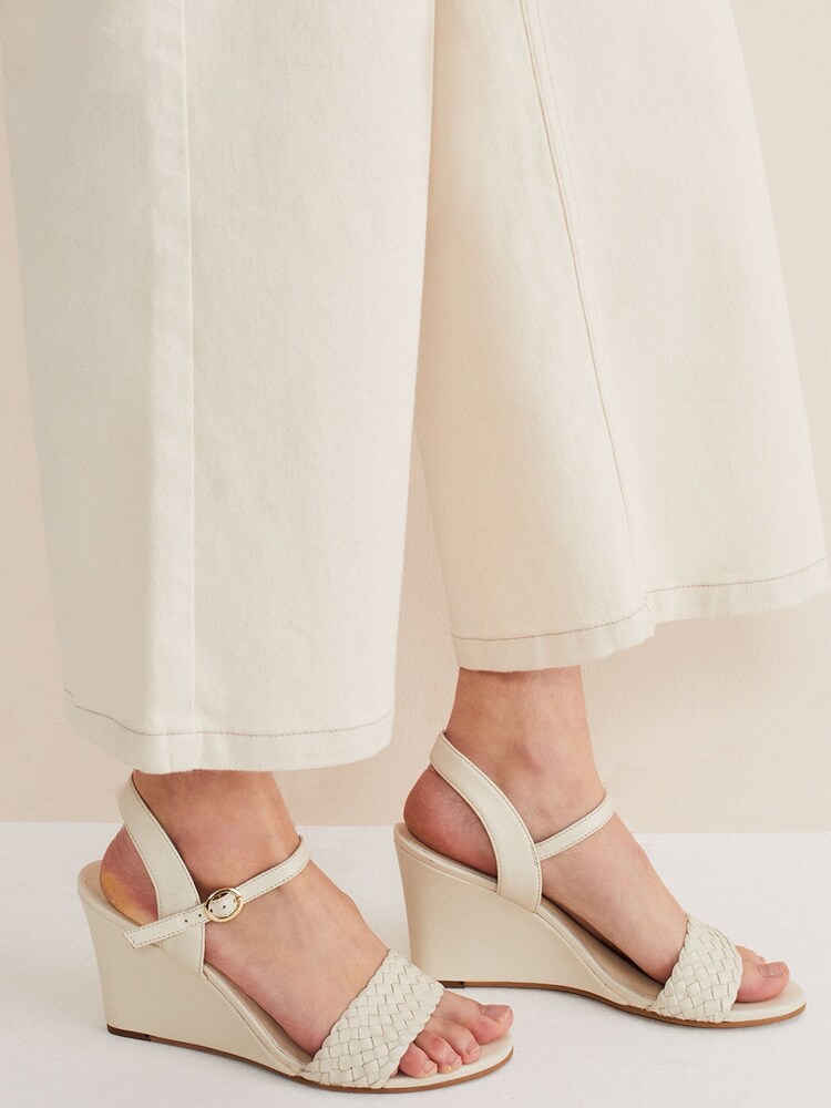 Phase Eight Cream Leather Plait Strap Wedge Sandals - Image 2 of 7