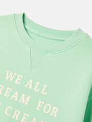 Joules Kids' Sundaze Green Crew Neck Slogan Sweatshirt - Image 3 of 5