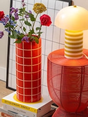 Present Time Bright Scarlet Red Retro Tiles Round Large Vase - Image 1 of 3