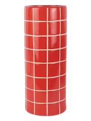 Present Time Bright Scarlet Red Retro Tiles Round Large Vase - Image 3 of 3