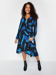 M&Co Blue Wrap Dress - Image 1 of 4