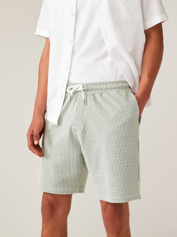 Sage Green Seersucker Striped Jersey Shorts - Image 1 of 8