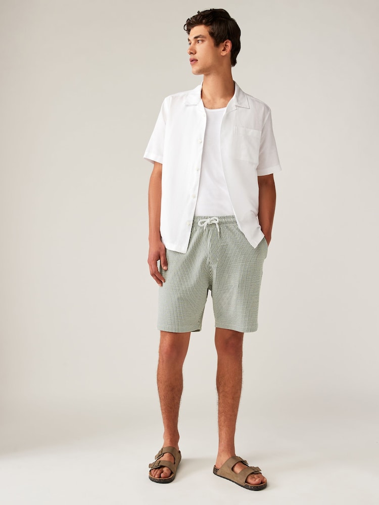 Sage Green Seersucker Striped Jersey Shorts - Image 2 of 8