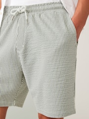Sage Green Seersucker Striped Jersey Shorts - Image 4 of 8