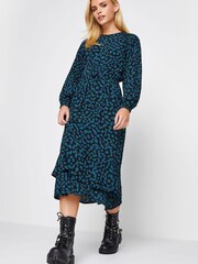 PixieGirl Petite Blue Tie Waist Midaxi Dress - Image 1 of 4