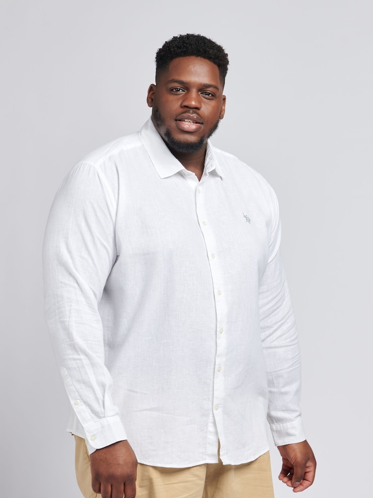 U.S. Polo Assn. White Linen Blend Relaxed Long Sleeve Shirt - Image 1 of 6