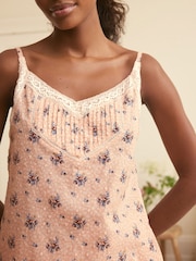 Laura Ashley Orange Wilmcote Print Textured 100% Cotton Lace Insert Cami and Trousers Pyjamas - Image 4 of 7