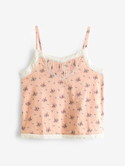 Laura Ashley Orange Wilmcote Print Textured 100% Cotton Lace Insert Cami and Trousers Pyjamas - Image 6 of 7