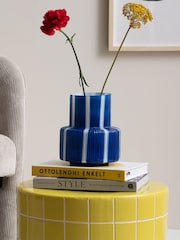 Present Time Cobalt Blue Rayado Retro Wide Vase - Image 1 of 3