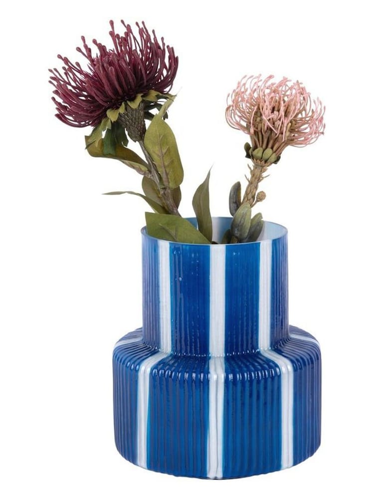 Present Time Cobalt Blue Rayado Retro Wide Vase - Image 2 of 3 Present Time Cobalt Blue Rayado Retro Wide Vase - Image 2 of 3