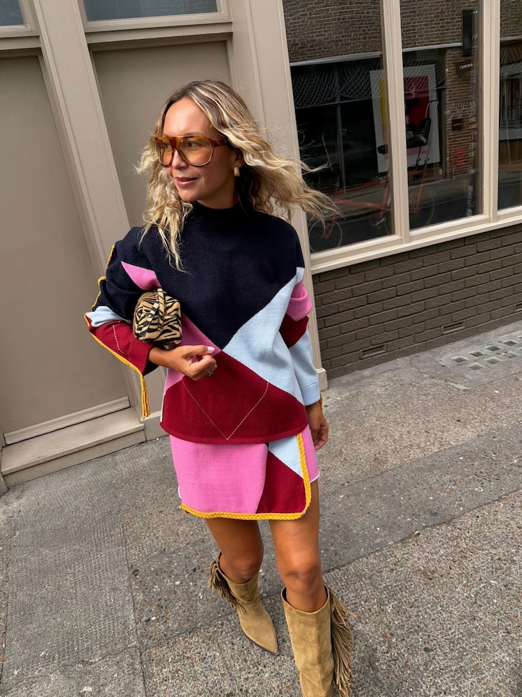 Never Fully Dressed Pink Argyle Knit Jumper - Image 2 of 4 Never Fully Dressed Pink Argyle Knit Jumper - Image 2 of 4