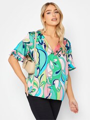 M&Co Green Psychedelic Frill Sleeve Button Shirt - Image 1 of 4