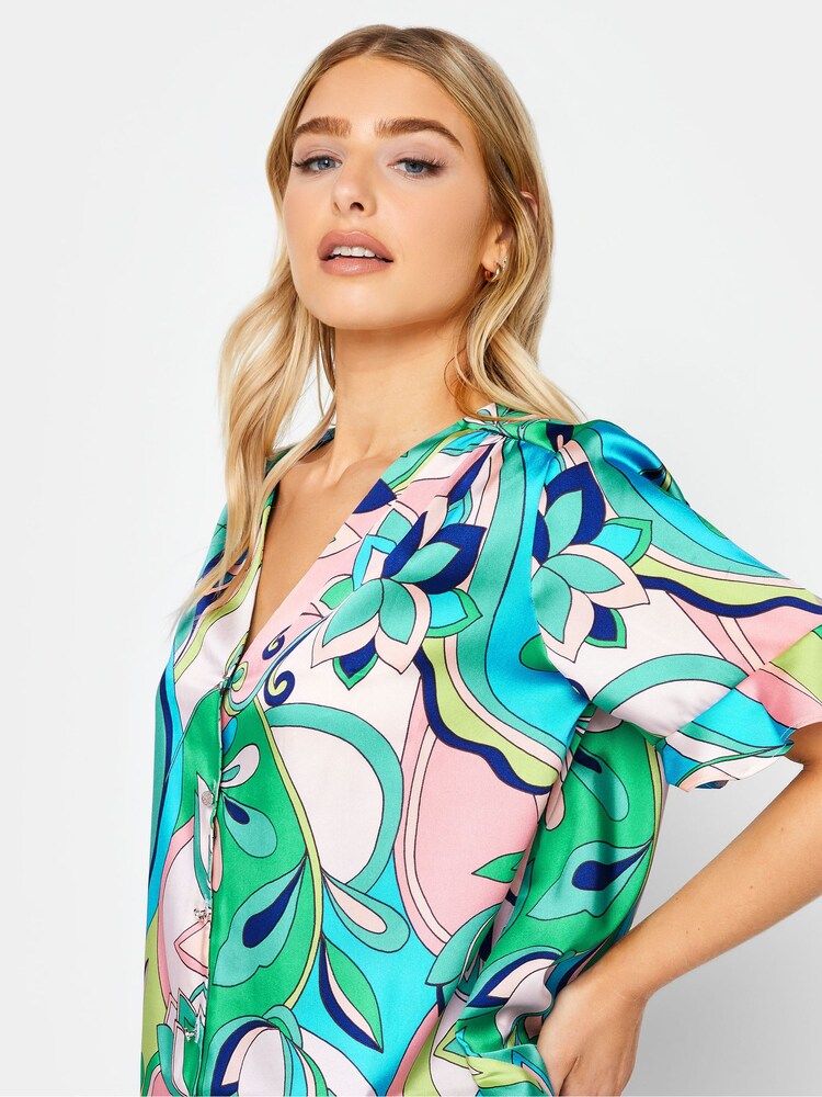 M&Co Green Psychedelic Frill Sleeve Button Shirt - Image 4 of 4