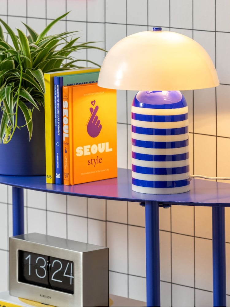 Leitmotiv Cobalt Blue W. White Rayado Bright Table Lamp - Image 1 of 3