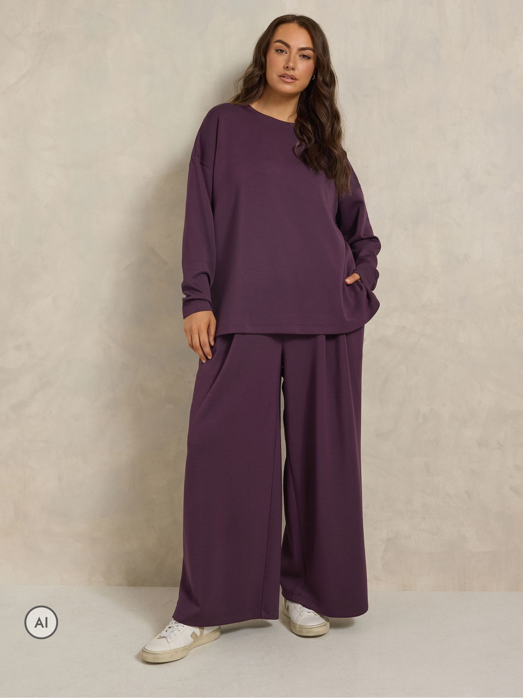 Evans Women's Purple Long Sleeve Top & Wide Leg Trousers - Image 1