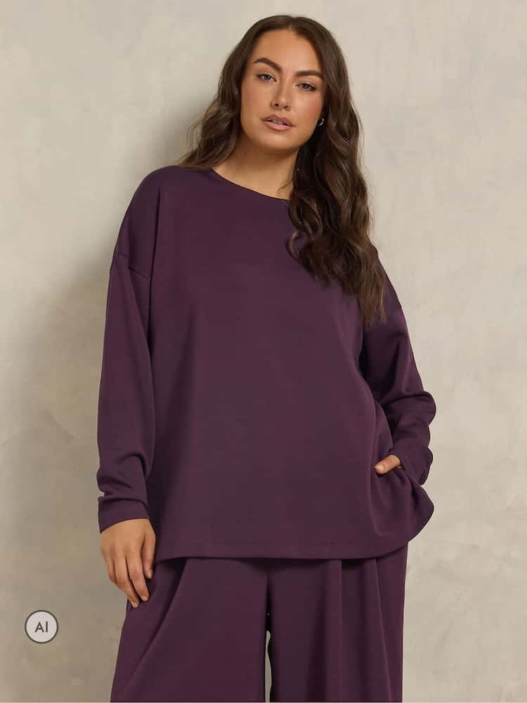 أرجواني - Evans Long Sleeve Top & Wide Leg Trousers - Image 2 of 6 أرجواني - Evans Long Sleeve Top & Wide Leg Trousers - Image 2 of 6
