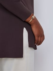 Live Unlimited Brown Ribbed Detail V-Neck Jumper - Image 3 of 3