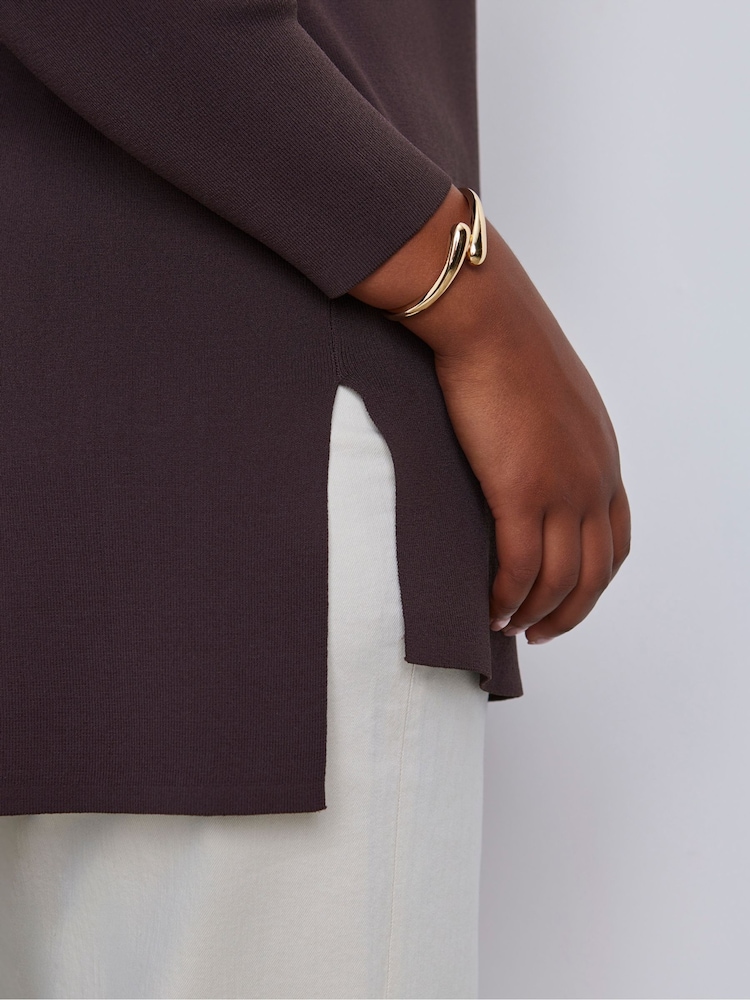 Live Unlimited Brown Ribbed Detail V-Neck Jumper - Image 3 of 3 Live Unlimited Brown Ribbed Detail V-Neck Jumper - Image 3 of 3