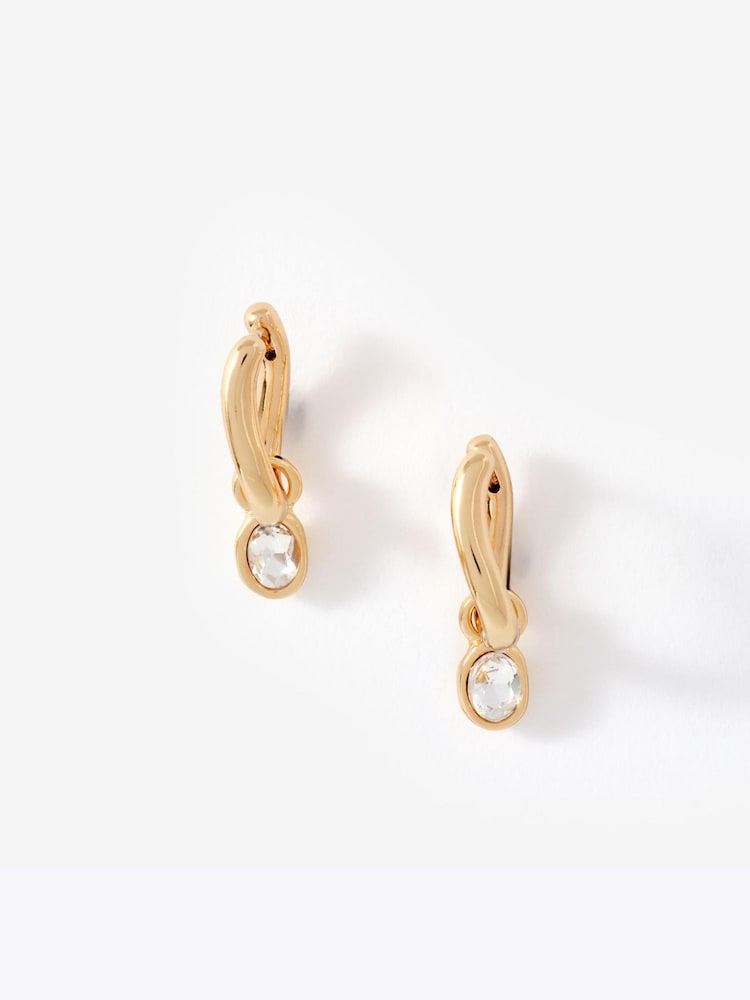 Mint Velvet Gold Tone Crystal Drop Hoop Earrings - Image 1 of 3 Mint Velvet Gold Tone Crystal Drop Hoop Earrings - Image 1 of 3