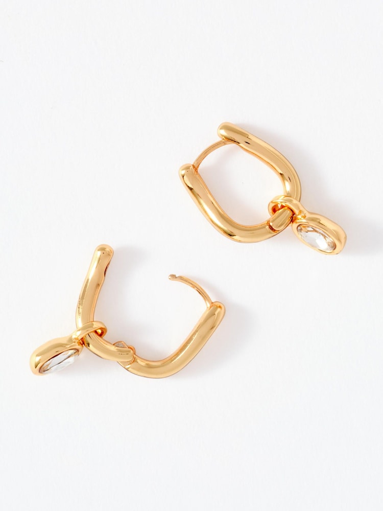 Mint Velvet Gold Tone Crystal Drop Hoop Earrings - Image 2 of 3 Mint Velvet Gold Tone Crystal Drop Hoop Earrings - Image 2 of 3