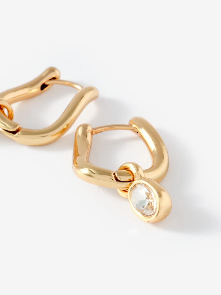 Mint Velvet Gold Tone Crystal Drop Hoop Earrings - Image 3 of 3 Mint Velvet Gold Tone Crystal Drop Hoop Earrings - Image 3 of 3