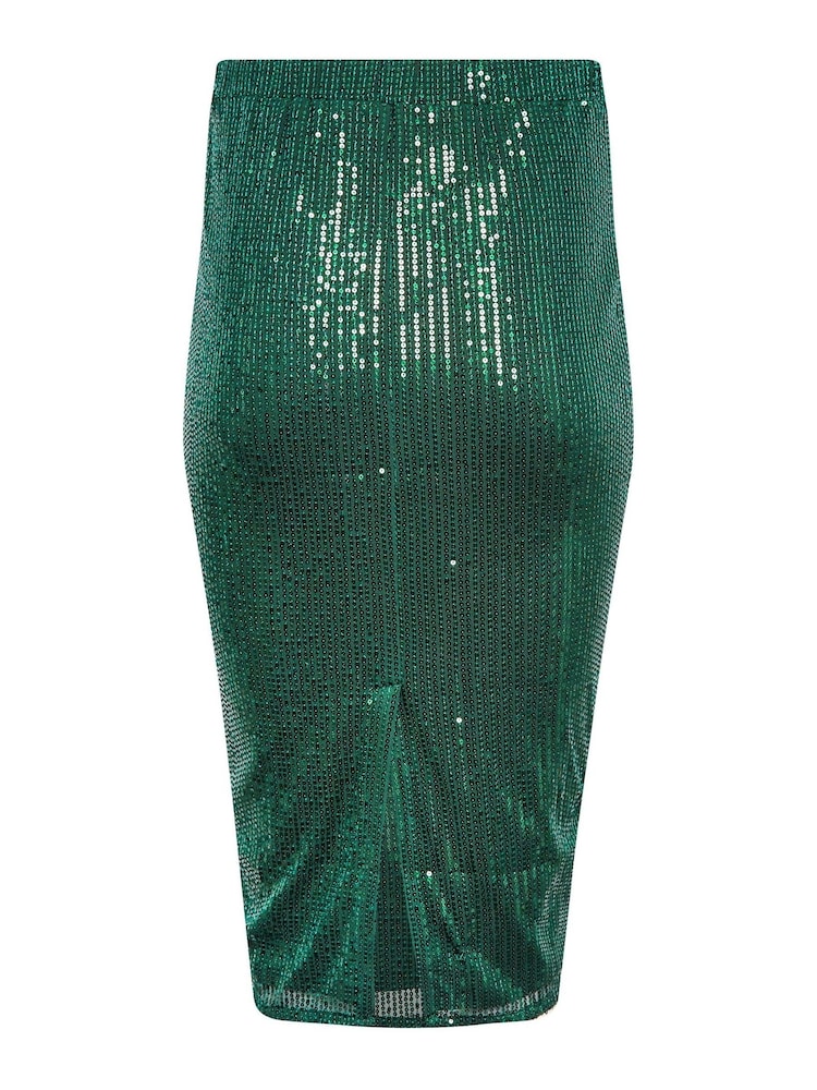 PixieGirl Petite Green Sequin Midi Skirt - Image 4 of 4