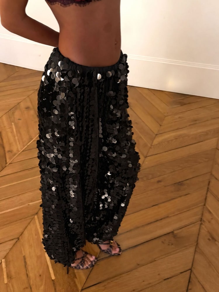 Never Fully Dressed Black Sequin Naomi Trousers - Image 2 of 4 Never Fully Dressed Black Sequin Naomi Trousers - Image 2 of 4