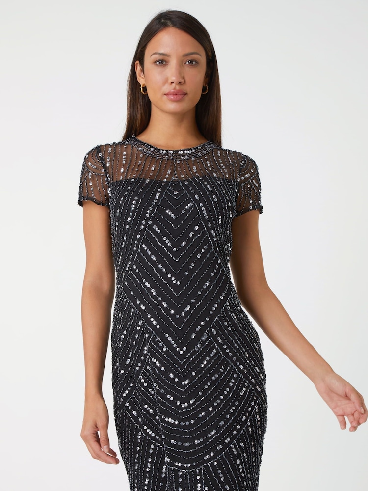 Roman Black Sequin Embellished Dress - Image 2 of 5