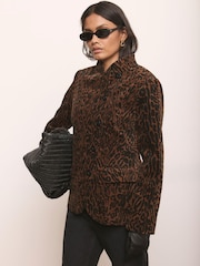 Mint Velvet Brown Leopard Print Velvet Jacket - Image 3 of 8