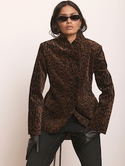 Mint Velvet Brown Leopard Print Velvet Jacket - Image 6 of 8