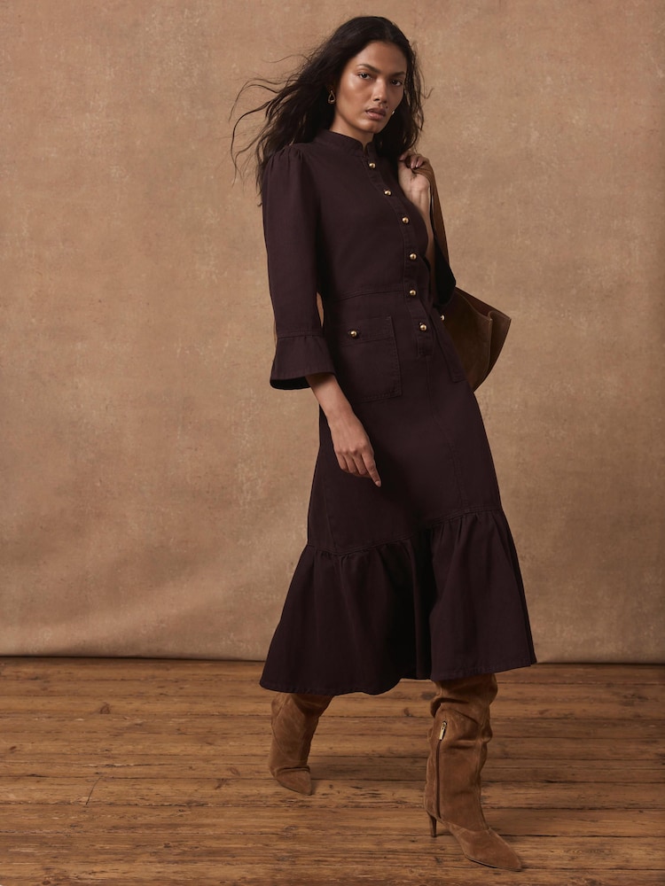 Mint Velvet Red Denim Midi Shirt Dress - Image 2 of 8 Mint Velvet Red Denim Midi Shirt Dress - Image 2 of 8