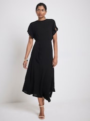 Negro - Vestido drapeado asimétrico a media pierna de Mint Velvet - Imagen 1 de 8